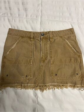 Free People Tan Utility Mini Skirt with Frayed Waistband